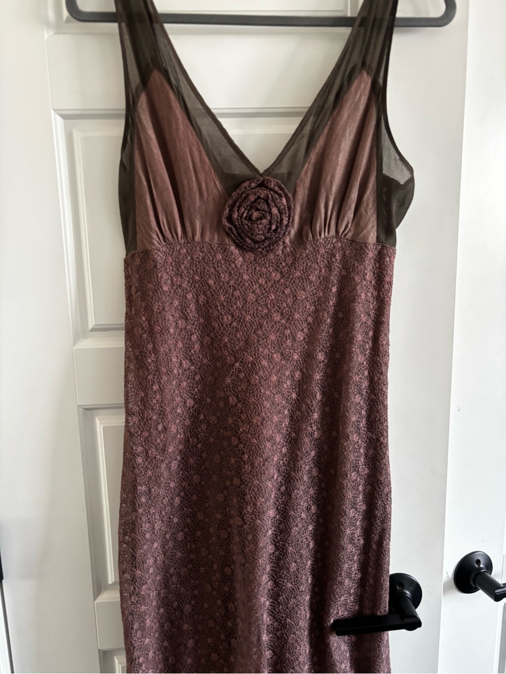 Vintage Annah S Lace Silk Cotton Midi Dress Mauve Mushroom Rosette S - Picture 3 of 9